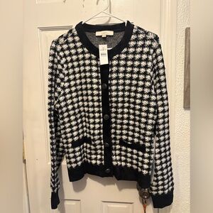 LOFT Monochrome Houndstooth Cardigan Size L